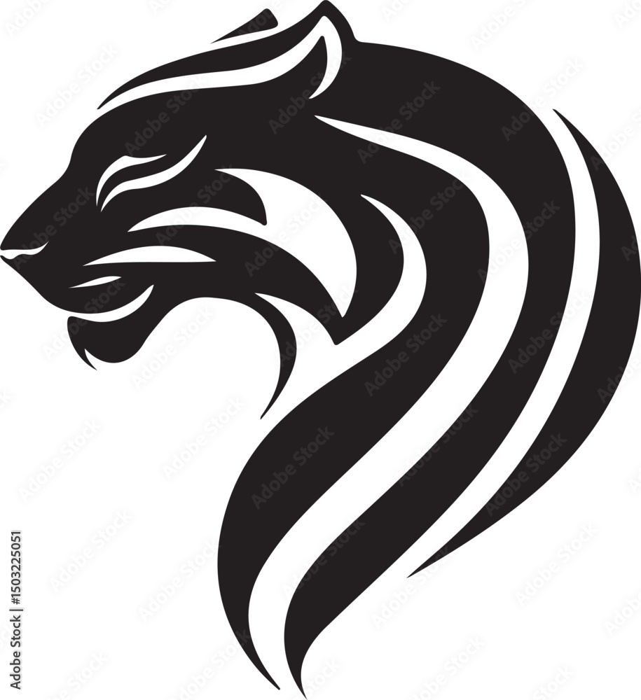 Obraz premium Tiger Face Silhouette Vector Illustration on Transparent Background