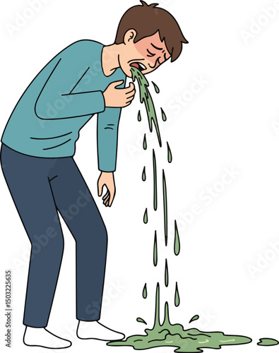 Animated Character Illustration of a Man Nauseous and Vomiting
