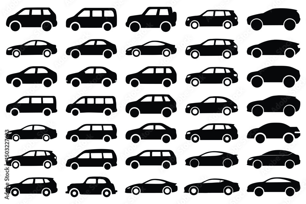 Versatile vehicle silhouette pack with modern and retro designs. Perfect for car logo concepts and flat illustrations. Versatile vehicle silhouette pack with modern and retro designs. Perfect for car logo concepts and flat illustrations.
