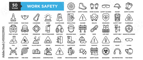 50 Work Safety icon set for design elements
