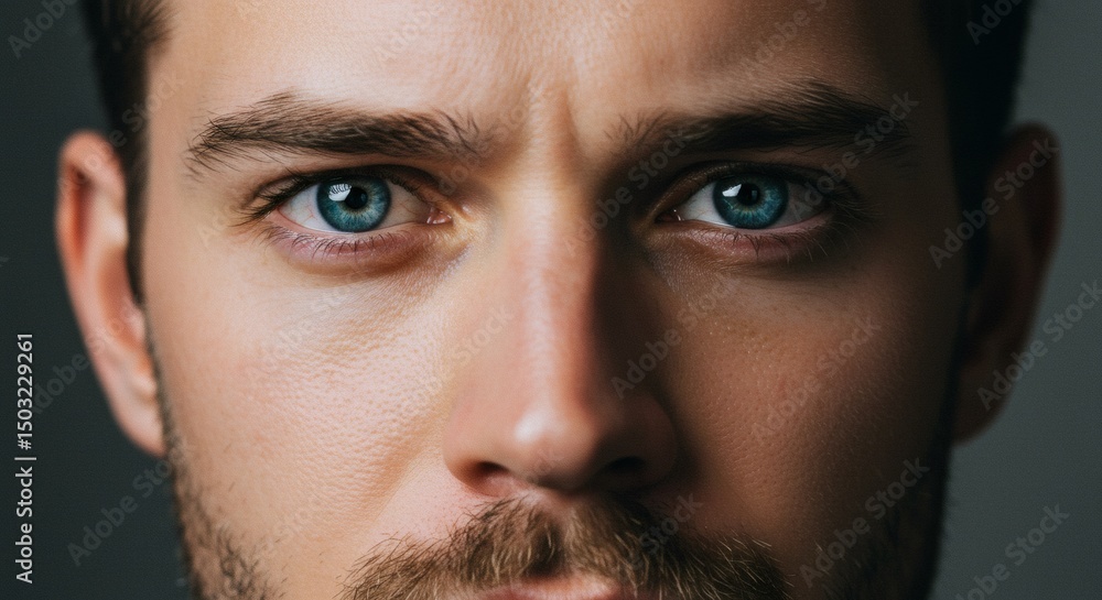 Obraz premium Close up portrait of a man with blue eyes face detail and facial hair