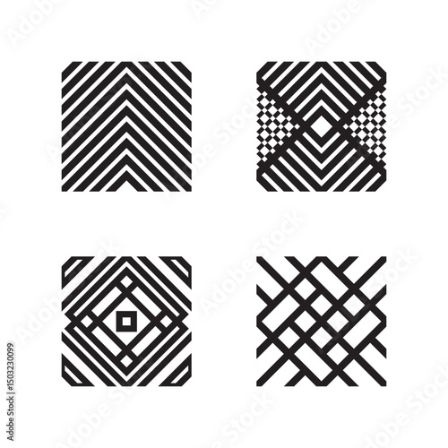 Minimalist Black and White Square Shape Line Art Abstract Pattern