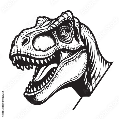 Tyrannosaurus rex head black and white illustration