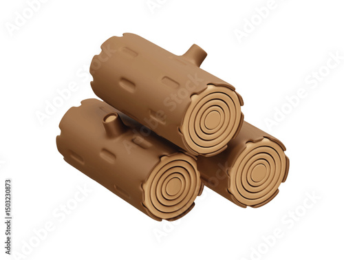 Wood piles icon 3d rendering illustration