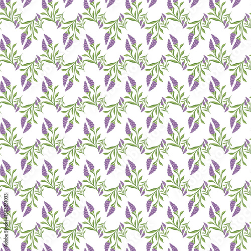 Seamless Pattern with Lavender Floral Design on White Background