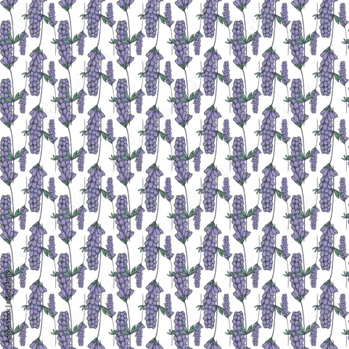 Seamless Pattern with Lavender Floral Design on White Background