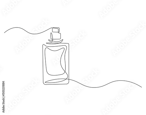 Perfume bottle outline drawing illustration. Continuous line draw of fresh aroma vector