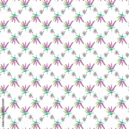Seamless Pattern with Lavender Floral Design on White Background
