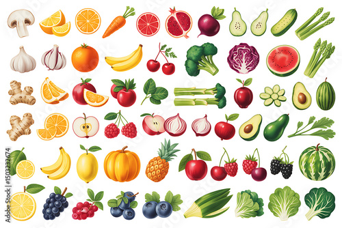 Vibrant collection of fresh fruits and vegetables