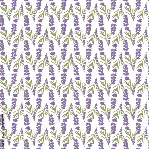 Seamless Pattern with Lavender Floral Design on White Background