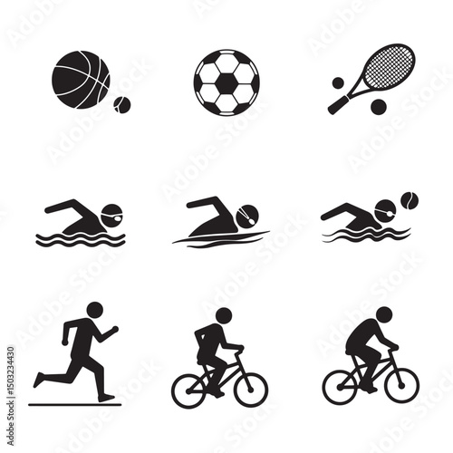 Collection of vector silhouettes representing various sports and recreational activities.