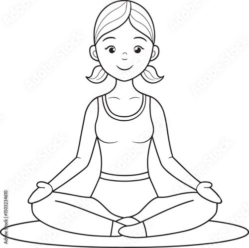 Woman meditating in lotus pose peaceful yoga vector illustration