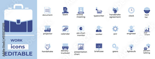 Clean editable work icons for business, office, startup, and workflow
