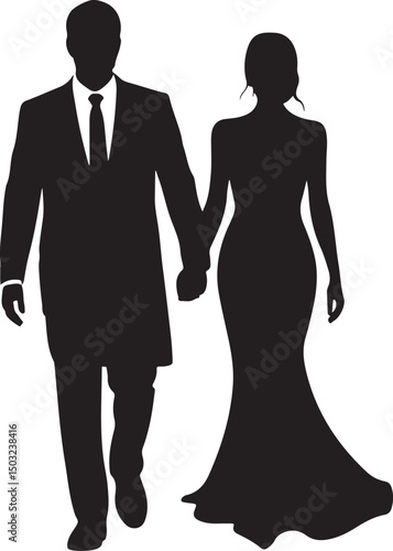 Bride and Groom Wedding Silhouette

Just Married Couple Vector Art

Elegant Wedding Moment Illustration

Romantic Bride & Groom Pose

Classic Wedding Couple Silhouette