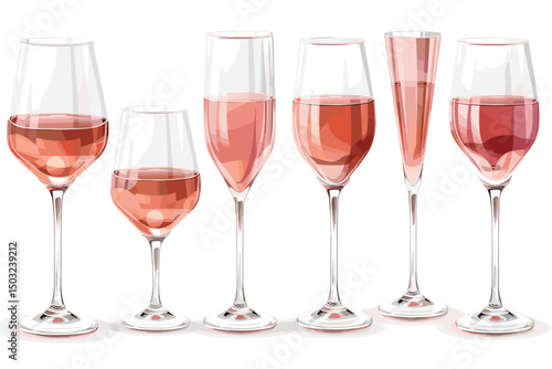 glasses with wine drink, isolated on white background.