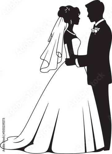 Bride and Groom Wedding Silhouette

Just Married Couple Vector Art

Elegant Wedding Moment Illustration

Romantic Bride & Groom Pose

Classic Wedding Couple Silhouette