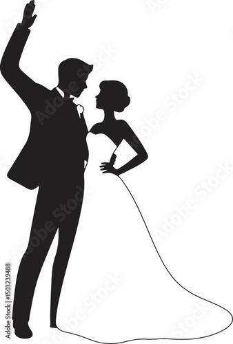 Bride and Groom Wedding Silhouette

Just Married Couple Vector Art

Elegant Wedding Moment Illustration

Romantic Bride & Groom Pose

Classic Wedding Couple Silhouette