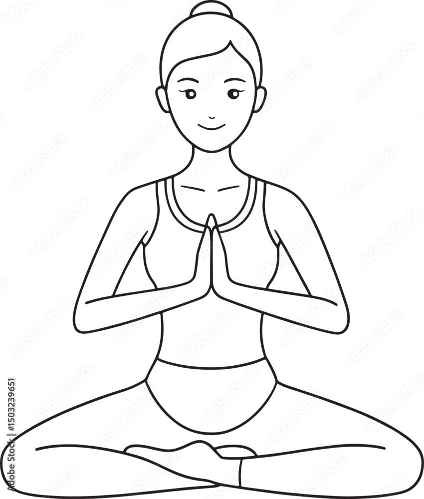 Woman meditating in lotus position simple line drawing vector illustration Woman meditating in lotus position simple line drawing vector illustration
