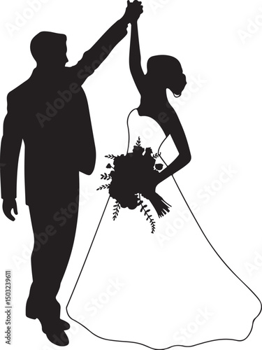 Bride and Groom Wedding Silhouette

Just Married Couple Vector Art

Elegant Wedding Moment Illustration

Romantic Bride & Groom Pose

Classic Wedding Couple Silhouette