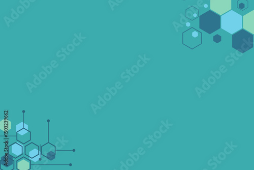Abstract Background with Geometric Hexagons Teal and Light Blue