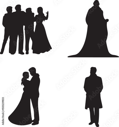 Bride and Groom Wedding Silhouette

Just Married Couple Vector Art

Elegant Wedding Moment Illustration

Romantic Bride & Groom Pose

Classic Wedding Couple Silhouette