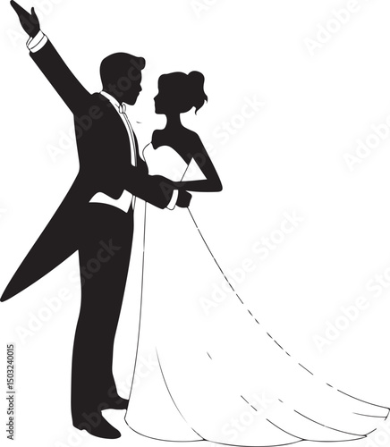Bride and Groom Wedding Silhouette

Just Married Couple Vector Art

Elegant Wedding Moment Illustration

Romantic Bride & Groom Pose

Classic Wedding Couple Silhouette