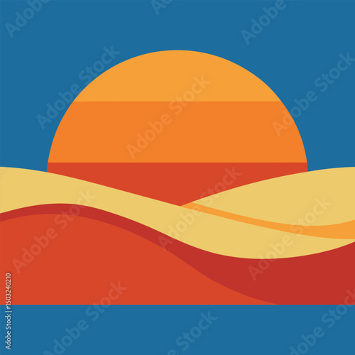 vector illustration of a Sunset at the dune beach