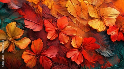 Wallpaper Mural close-up of tropical flower textures in Bora Bora, intense reds, oranges, and dewy greens Torontodigital.ca