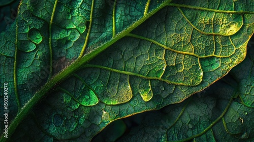 close-up of tropical plant textures in Amazon rainforest, dark greens, bright highlights