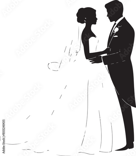 Bride and Groom Wedding Silhouette

Just Married Couple Vector Art

Elegant Wedding Moment Illustration

Romantic Bride & Groom Pose

Classic Wedding Couple Silhouette