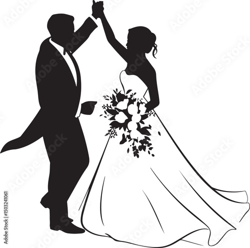 Bride and Groom Wedding Silhouette

Just Married Couple Vector Art

Elegant Wedding Moment Illustration

Romantic Bride & Groom Pose

Classic Wedding Couple Silhouette