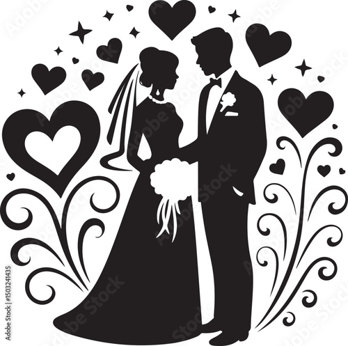 Bride and Groom Wedding Silhouette

Just Married Couple Vector Art

Elegant Wedding Moment Illustration

Romantic Bride & Groom Pose

Classic Wedding Couple Silhouette