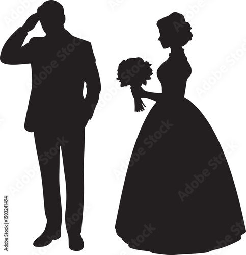 Bride and Groom Wedding Silhouette

Just Married Couple Vector Art

Elegant Wedding Moment Illustration

Romantic Bride & Groom Pose

Classic Wedding Couple Silhouette