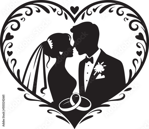 Bride and Groom Wedding Silhouette

Just Married Couple Vector Art

Elegant Wedding Moment Illustration

Romantic Bride & Groom Pose

Classic Wedding Couple Silhouette