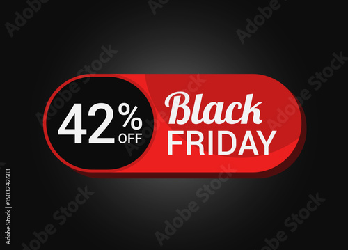 Black Friday 42% OFF Sale Sticker. Black Friday Sale Label. Forty two, percent sale tag. Typography. Template for Banner, Promotion, Advertising, Web, Social Media post. Coupon. Vector.