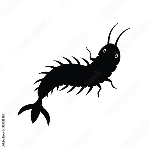 Black silhouette of a sea creature with antennae and spiky body on a white background.