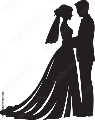 Bride and Groom Wedding Silhouette

Just Married Couple Vector Art

Elegant Wedding Moment Illustration

Romantic Bride & Groom Pose

Classic Wedding Couple Silhouette