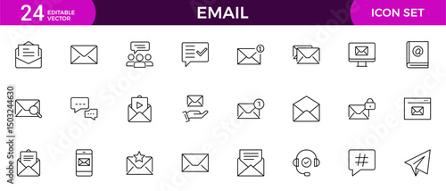 Email line icon collection. Informations, message, transfer, letter, text, gmail and communication icon set