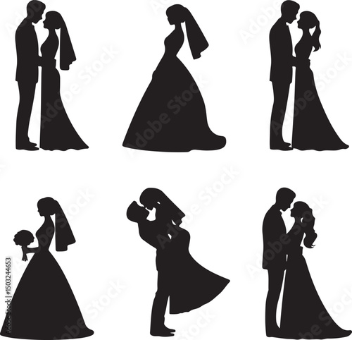 Bride and Groom Wedding Silhouette

Just Married Couple Vector Art

Elegant Wedding Moment Illustration

Romantic Bride & Groom Pose

Classic Wedding Couple Silhouette