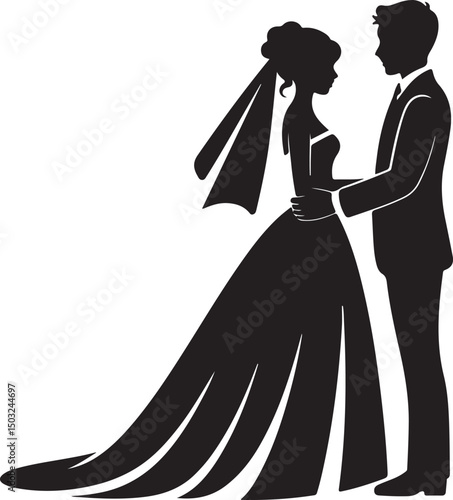 Bride and Groom Wedding Silhouette

Just Married Couple Vector Art

Elegant Wedding Moment Illustration

Romantic Bride & Groom Pose

Classic Wedding Couple Silhouette