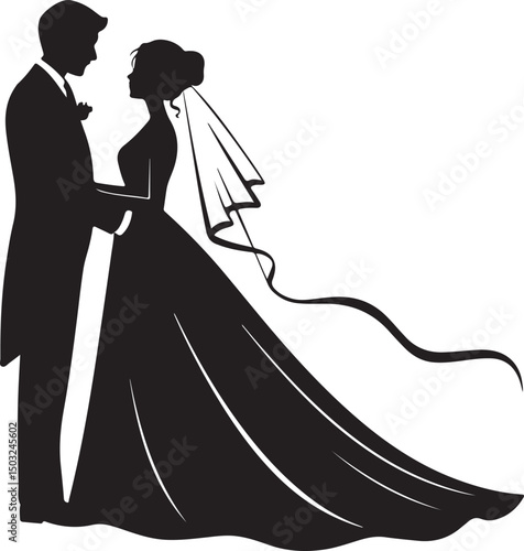 Bride and Groom Wedding Silhouette

Just Married Couple Vector Art

Elegant Wedding Moment Illustration

Romantic Bride & Groom Pose

Classic Wedding Couple Silhouette