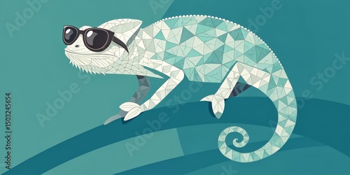 Fototapeta Naklejka Na Ścianę i Meble -  Cool Chameleon with Sunglasses in Geometric Style, reptiles , animals