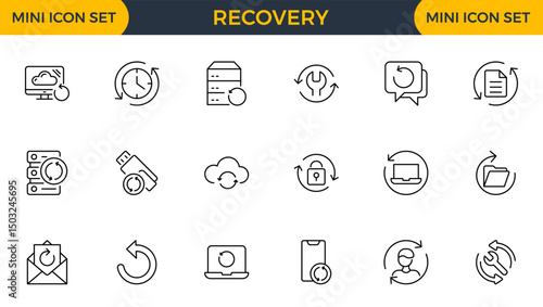 Set of outline icons related to recovery. Linear icon collection. Editable stroke. Vector illustration
