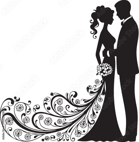 Bride and Groom Wedding Silhouette

Just Married Couple Vector Art

Elegant Wedding Moment Illustration

Romantic Bride & Groom Pose

Classic Wedding Couple Silhouette