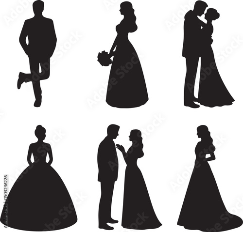 Bride and Groom Wedding Silhouette

Just Married Couple Vector Art

Elegant Wedding Moment Illustration

Romantic Bride & Groom Pose

Classic Wedding Couple Silhouette