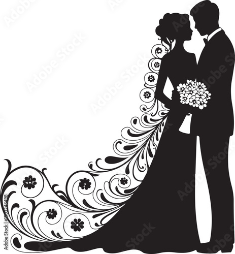 Bride and Groom Wedding Silhouette

Just Married Couple Vector Art

Elegant Wedding Moment Illustration

Romantic Bride & Groom Pose

Classic Wedding Couple Silhouette