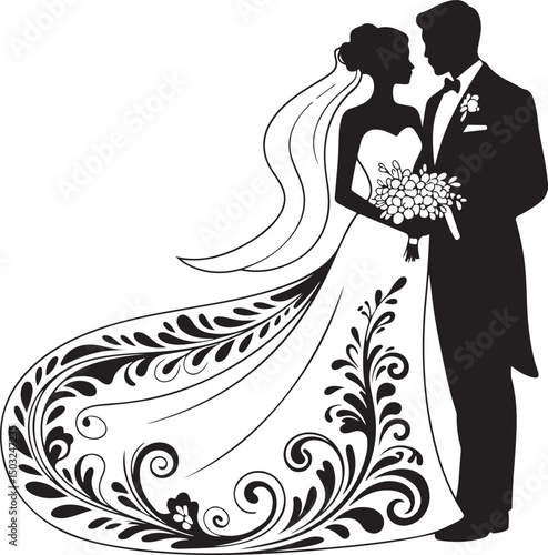 Bride and Groom Wedding Silhouette

Just Married Couple Vector Art

Elegant Wedding Moment Illustration

Romantic Bride & Groom Pose

Classic Wedding Couple Silhouette