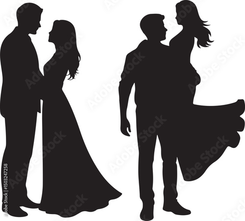 Bride and Groom Wedding Silhouette

Just Married Couple Vector Art

Elegant Wedding Moment Illustration

Romantic Bride & Groom Pose

Classic Wedding Couple Silhouette