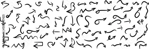  set of small black curved sketch arrows in minimal hand-drawn