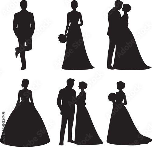 Bride and Groom Wedding Silhouette

Just Married Couple Vector Art

Elegant Wedding Moment Illustration

Romantic Bride & Groom Pose

Classic Wedding Couple Silhouette